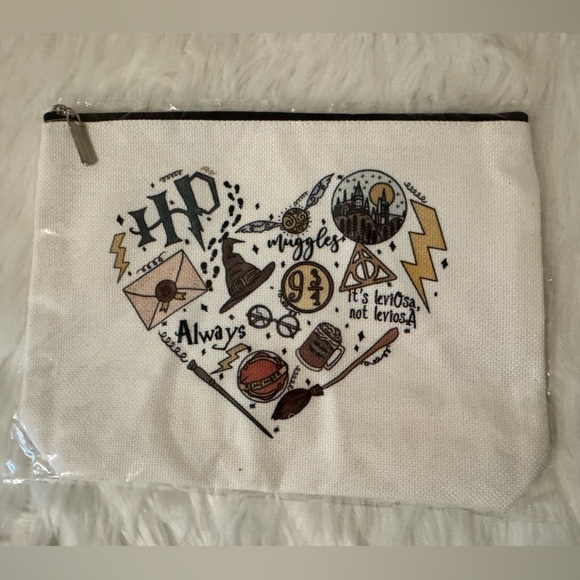 Handbags - White Canvas Make Up Pouch with HP Symbols